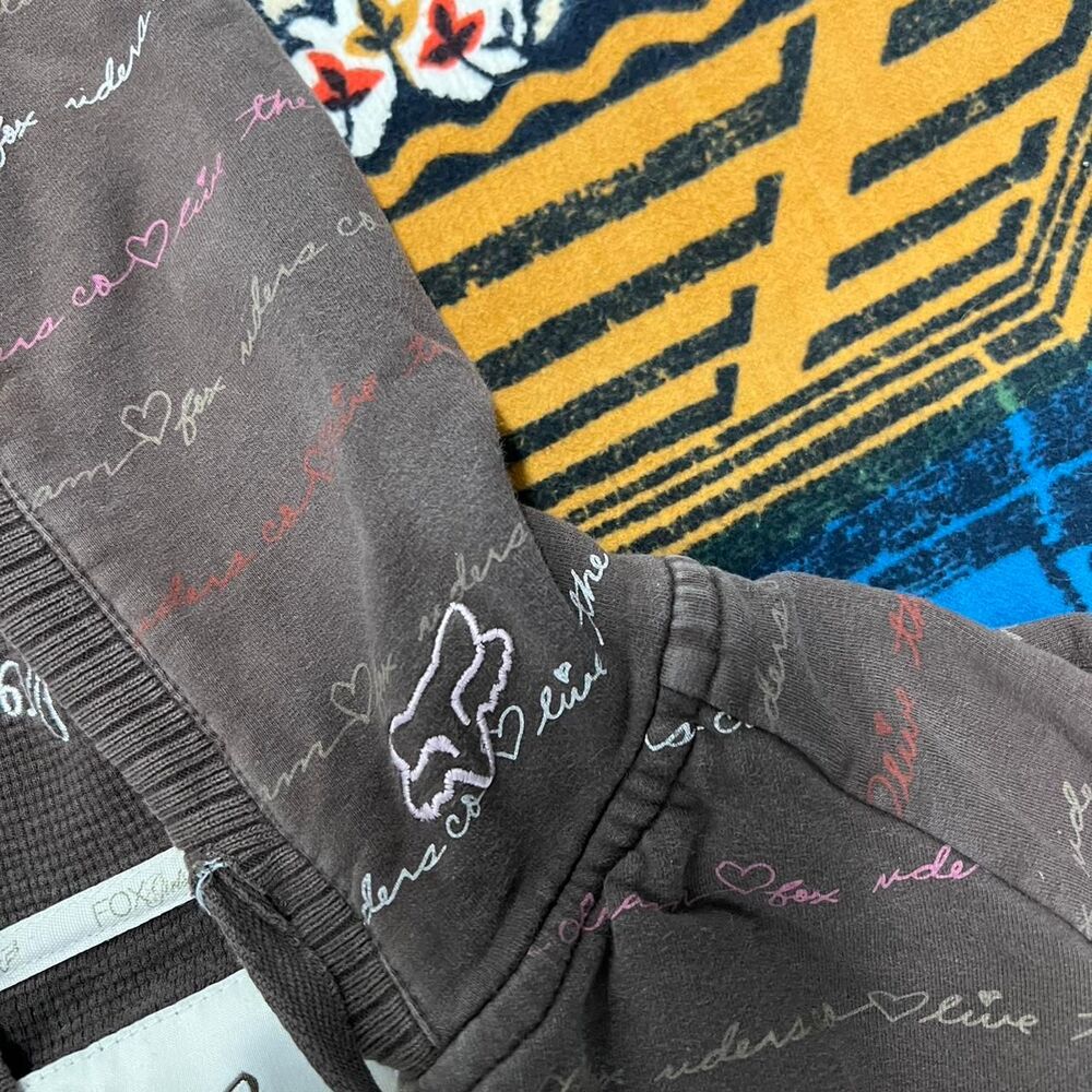 Brown fox zip up hoodie womens medium fox riders girls embroidered scripture y2k - Picture 3 of 8